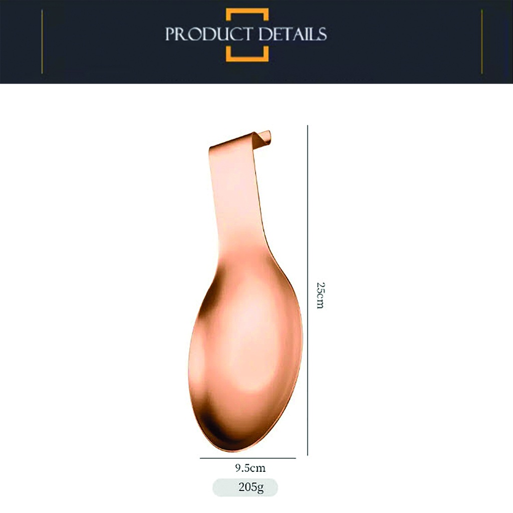 Reposa espumadera cucharon sobre mesada metálica Cobre