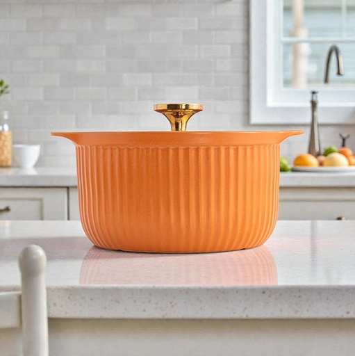 [DT2003N] Olla de porcelana con tapa de vidrio 26cm diametro Naranja